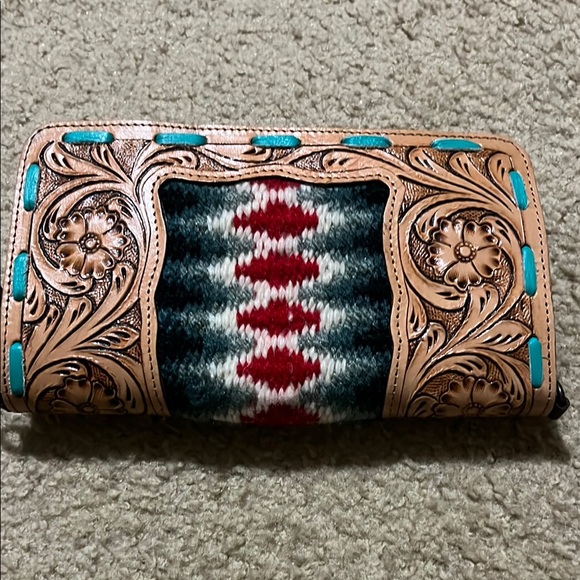 American Darling Brown and Red Wallet with Intricate Tooling - Picture 2 of 4